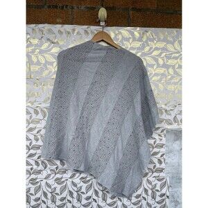 La Fiorentina Grey Ribbed Poncho - Studded Rhinestone Knit Cape - One Size